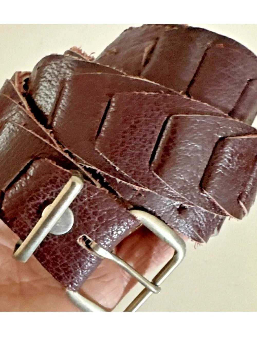 Vintage Leather Braided Interlocking Belt  Oxblood/Burgundy Medium